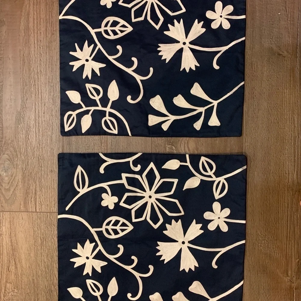 Floral Embroidered Throw Pillow Set - Navy and White Pier 1